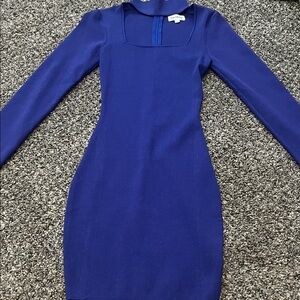 Elegant Blue Long Sleeve Dress with cutout neck detail. NWOT. Size small.